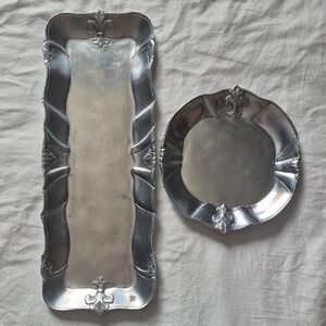 Arthur Court Silver Aluminum Trays Set Of 2 with Embossed Details